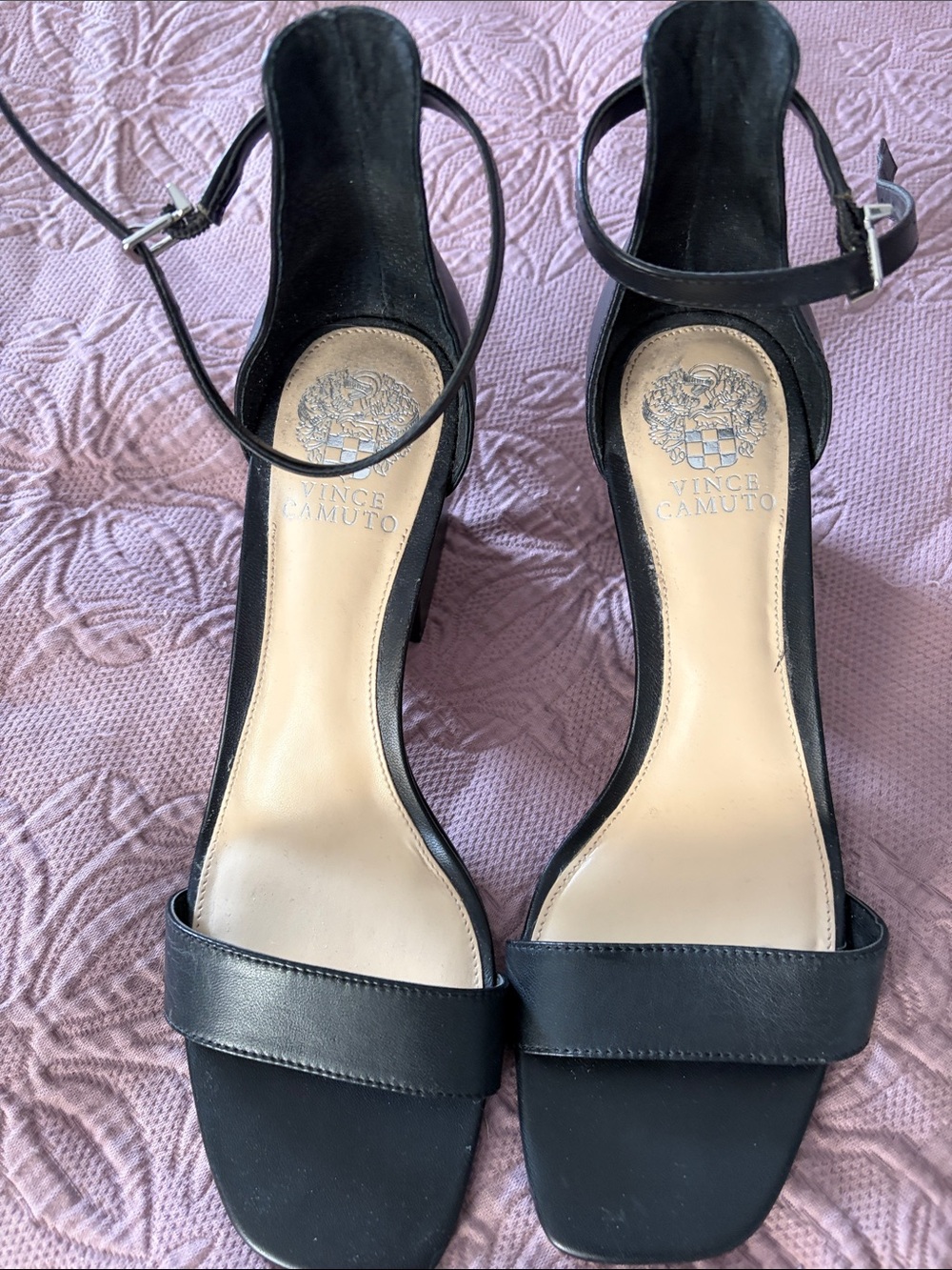 Vince Camuto Black Ankle-Strap Block Heels